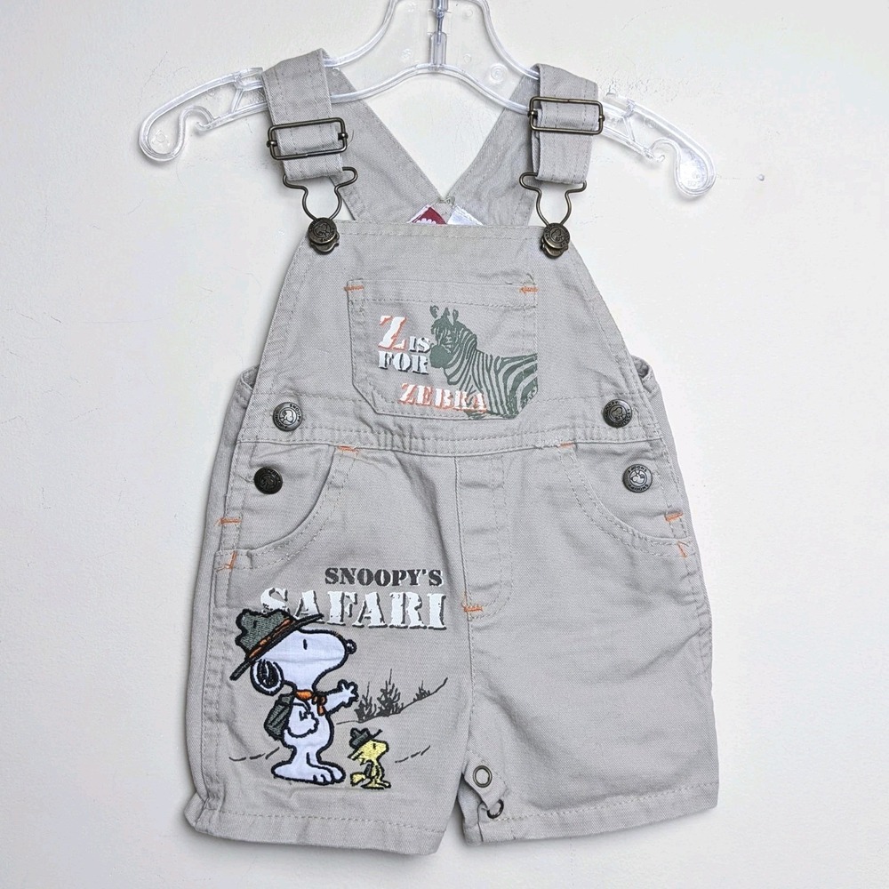 Vintage Snoopy Safari Zebra Khaki Shortalls Overalls Shorts Baby Size 3-6 Months
